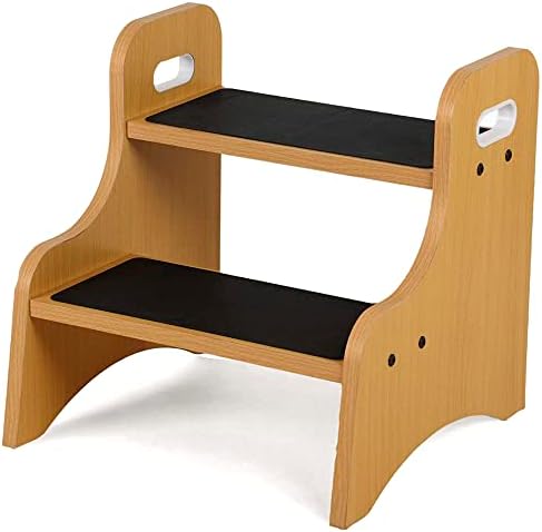 Дървени Столове за деца, два етапа столче за баня с не-хлъзгава повърхност за стъпало, Преносимо Столче с дръжки за кухня и спалня, с Товароподемност 400 кг