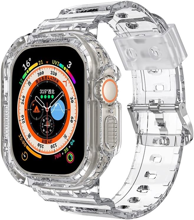 Калъф BNEGUV Sport с прозрачна лента за Apple Watch Series 8 49 мм, Ультрапрозрачный силиконов калъф-броня, каишка iwatch 8 Correa (Цвят: прозрачен размер: 49 мм, серия Ultra)
