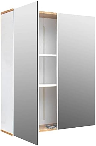 FCH МДФ Боядисване ПДЧ Двойна Огледална Врата Стенен Шкаф за Баня в Бяло и Дървена Цвят