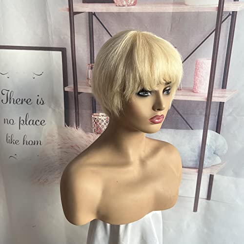 Msthoo 613 Перука от човешка коса без дантела, blond, машинен перука, къси преки бесклеевые косата, разменени перука за жени