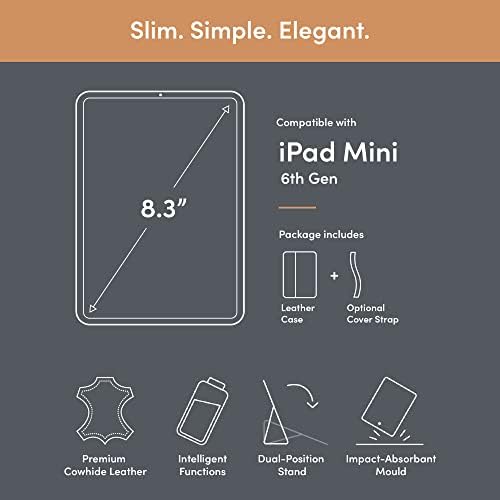 Калъф за iPad Mini (модел на 6-то поколение 2021 г.) от естествена кожа премиум-клас Slim Cover / Smart Folio с двойна стойка и функция за автоматично преминаване в режим на готовност (