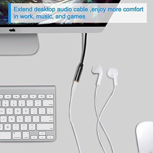 CableCreation Удлинительный кабел за слушалки 3.5 мм, Правоъгълна Аудио-стереокабель 3,5 мм мъж към жена с Посребрена мед, Съвместим с iPhone, iPad, Beats, Слушалки PS4, Черно/ 3 фута