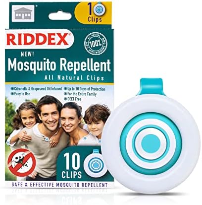 Комплект скоби, за да отблъскват комарите Riddex | Без Мирис, Водоустойчив Скоба, Етерично масло | 10 Скоби + 102 Средства от комари