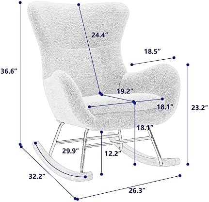 Модерно кресло-люлка Olela, Тапицирана Седалка от Плюшени тъкани с Висока облегалка и Подлакътници, Акцентное Стол от вълна