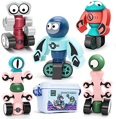 Магнитни Роботи за деца, 35 бр. Комплект Магнитни Блокове с Кутия за съхранение и Комплект за Подреждане на играчки-Роботи, модул за Обучение Набор от Игри за Момичет