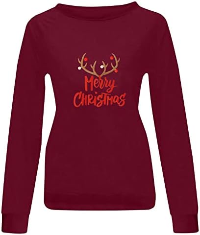 Весела Коледа Женска Тениска С Дълъг Ръкав и Писмото Графичен Дизайн Сладък Пуловер Топ Свободен Пуловер С Кръгло Деколте Hoody