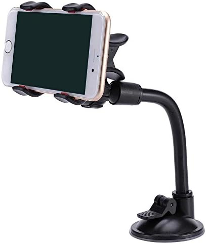 Титуляр FlexiPhone | Премия ABS Регулируем Гъвкав кола за телефон с двоен клипс с мека силиконова подплата от PVC и вендузата, въртящи се на 360 градуса, подходяща за всички м?