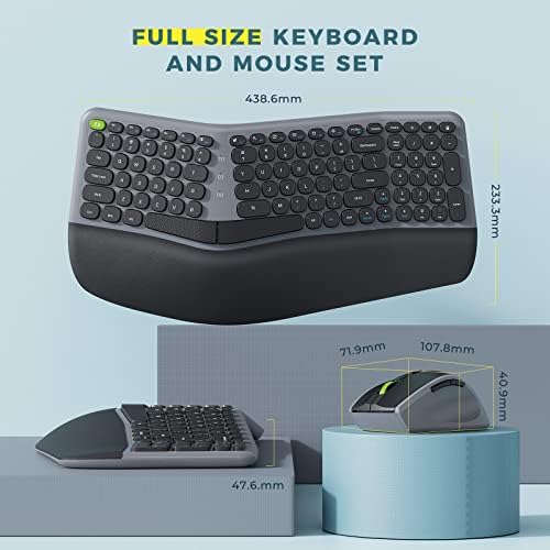 Ергономична Безжична клавиатура и мишка, USB-приемник на 2.4 Ghz - Ergo Keyboard състои се от отделна us клавиатура и поставка за китката, 3-степенна Оптична мишка, Комбинирана з