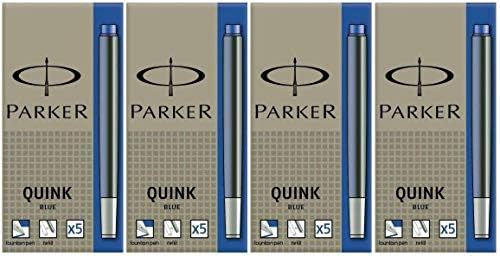 4 опаковки: тонер Касети за перманентната pen Паркър създаден на Quink с перманентными мастило, 20 бензиностанции синьо мастило (3016031PP)