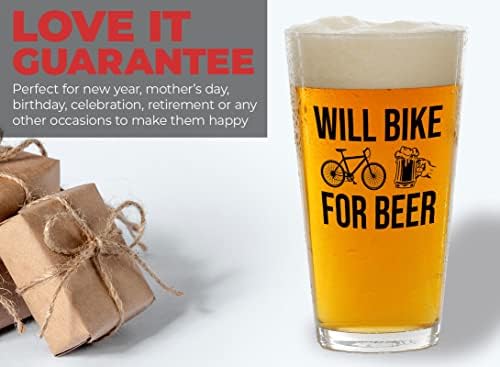 Любител на бира Flairy Land Пинтовый Чаша е 16 унции - Will Bike for Beer - Велосипедисти, Катающиеся Планинско Колоездене, Колоездачи, под Наем, Бира, Алкохол, Подаръци, Чаши за Сту