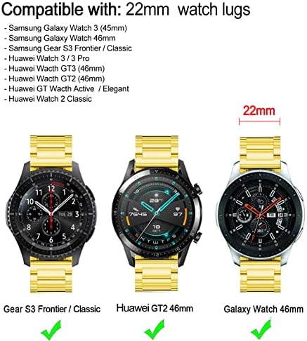 Въжета DEALELE, Съвместими с Galaxy Watch 46 мм/Galaxy Watch 3 45 мм, 22 мм, Подмяна на метална каишка от неръждаема стомана за Samsung Gear S3 Frontier/Classic/ Huawei GT2 46 мм (златен)