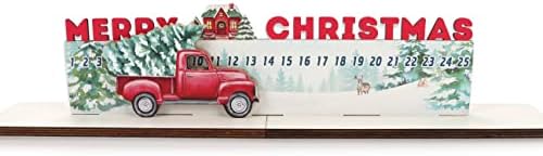 Дървена Табела с Обратното Броене на дните до Коледа, Wooden Адвент-Календар с Обратното броене до Коледа, (4,7 X 15,7) Червен Камион, Украси за Коледната Трапеза за порасна