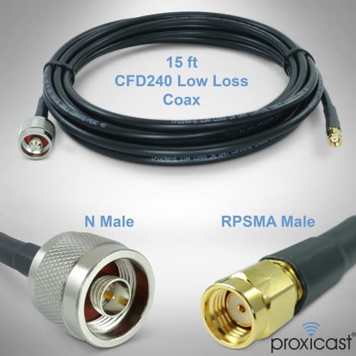 Коаксиален кабел Proxicast 15 фута RP-SMA Male-N Male Премиум-клас LMR240 с ниски загуби (50 Ома) за връзка WiFi и Helium Миньор (точки за достъп HNT) до N-клъстер антеннам (не за телевизия или