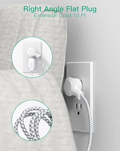 Удължителен кабел Power Strip Long - 10-крак Сплетен удължител с плоска вилица, 4 розетки и 3 USB порта за зареждане, защита от претоварване и монтиране на стена за дома, офиса