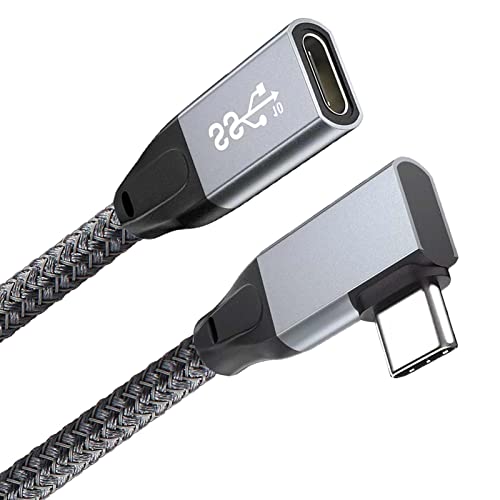 Удлинительный USB кабел C на 90 градуса Кратък (1,6 метра), USB адаптер C 3.1 Gen2 за мъже и жени под прав ъгъл, Удлинительный кабел Awnuwuy USB Type C е Съвместим с лаптоп USB-C / монитор /