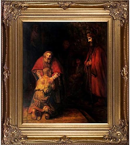 Оверстокарт Завръщането на блудния син Репродукция масло оригиналната картина на Рембранд в рамка, Червена, REM3259-FR-801G20X24, 34 x 30
