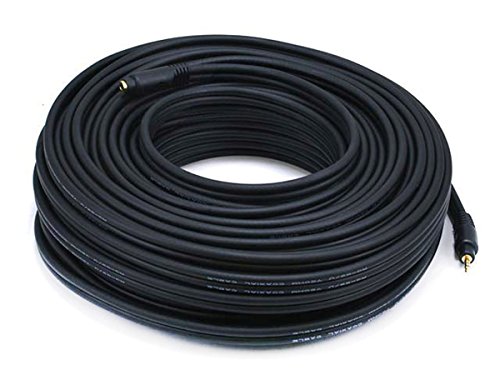 Аудио кабел-удължител Monoprice - 100 фута - Черно | Премиум-клас от 3,5 мм стерео щепсела до 3,5 мм стерео щепсела 22AWG, позлатени
