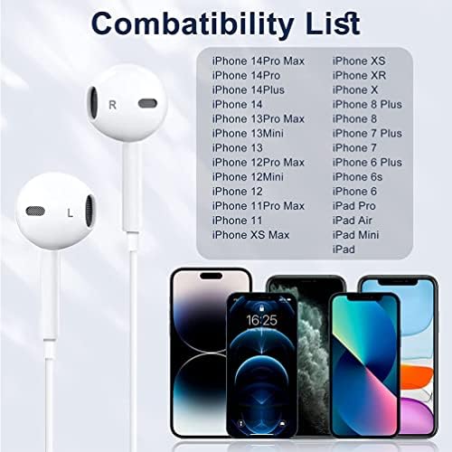 Слушалки Apple накрайници за уши за iPhone, 2 опаковки, слушалки с Кабел с конектор Lightning (вграден микрофон и контрол на звука) [Сертифицирани от Apple Пфи] С шумоизолация за iP