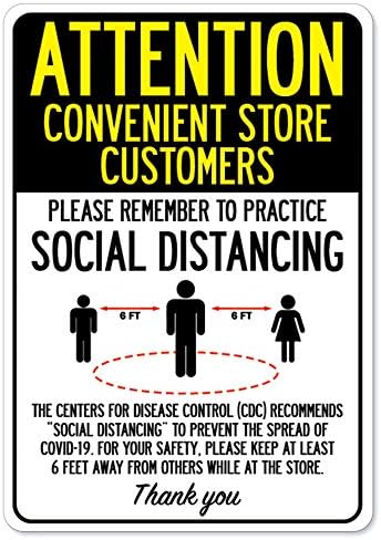 Предупредителен знак COVID-19 - Внимание, Купувачите удобен магазин Практикуват Социално дистанциране | Vinyl стикер | Защитете вашия бизнес, община, дом и колеги | Произв?