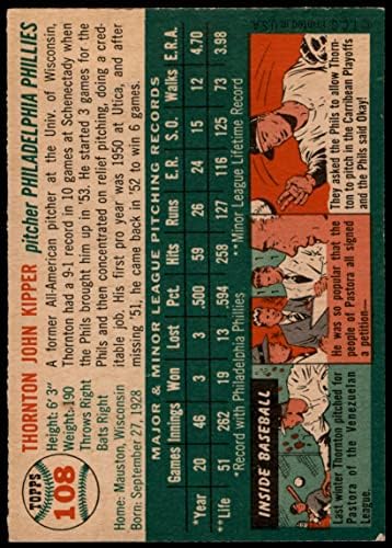 1954 Topps # 108 Торнтън Киппер Филаделфия Филис (Бейзболна картичка) EX/MT Phillies