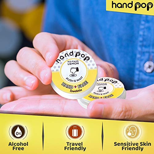 Hand Pop, Кърпички за ръце с аромат на лимон, 24 за Еднократна употреба, мокри кърпички Towelette, които Не съдържат алкохол Кърпички за ръце, супер удобно нанасяне, размер за