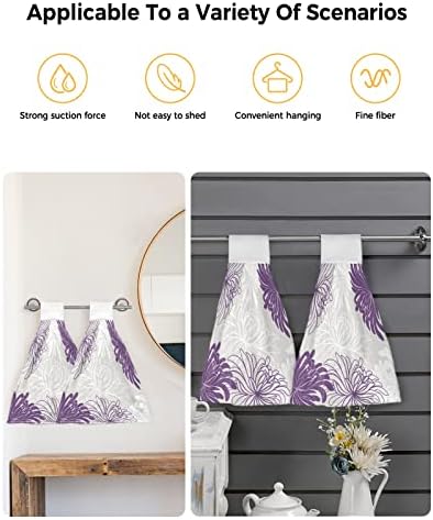 Абстрактно Виолетово-Бяло Цъфтящо Кърпа с Цветя Модел за Кухня и Баня, 2 Опаковки Трайни Абсорбираща Кърпи За Ръце,
