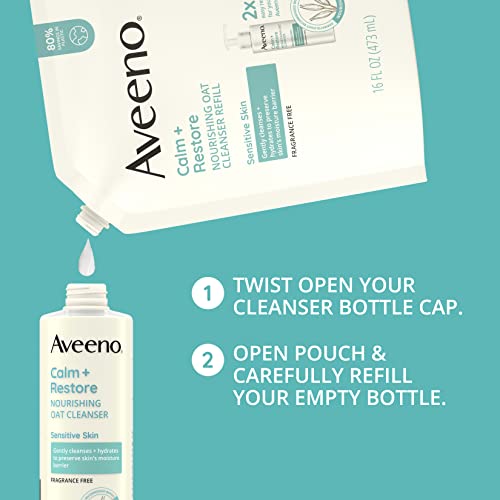 Aveeno Спокойно + Възстановително Хранително овесена каша почистващо средство за лице за Чувствителна кожа, Нежна средство за измиване на лицето с Хранителен овес и у