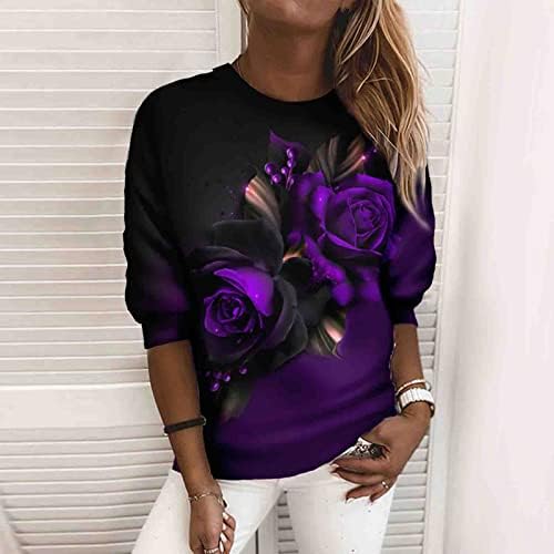 NOKMOPO / Дамски Блузи, Дамска Мода, Всекидневни Пуловер с дълъг ръкав и кръгло деколте и Принтом, Блузи, Топ, Блуза