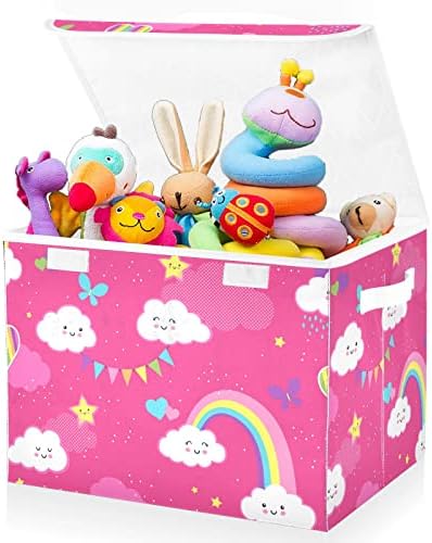Кутия за съхранение на играчки FULUHUAPIN Rainbow Clouds, Ракла с капак, на 16,5 x12,6x11,8, Твърди Кутии-Организаторите за Играчки, Кошници за Момчета, Момичета, Детска, кабинет, Спалн