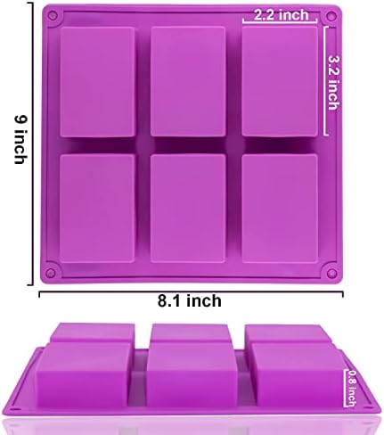 LERYKIN 2 Опаковки силиконови правоъгълни форми за сапун с 6 кухини, са напълно подходящи за дома, форми за шоколад, торта ＆ Тава за кубчета лед - просто скача (лилаво)