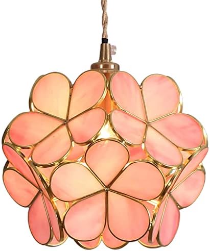 Окачен лампа Bieye L10742 Cherry Blossom в стил Тифани от Витражного Стъкло с абажуром ширина 8 инча (розов)