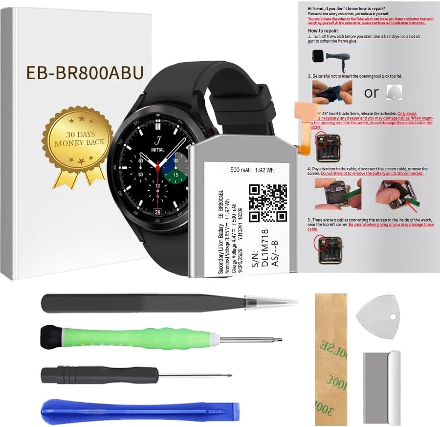Soseieiu EB-BR800ABU за Samsung Galaxy Watch 4 46 мм|Galaxy Gear S4 SM-R800 SM-R805 Смяна на батерията на резервни части + Ръководство за инсталиране