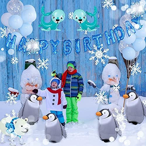 Украса за парти в чест на рождения Ден на Пингвин за деца на Син Фон Замразени Пингвин Вечерни Аксесоари Включват Банер на Рожден Ден Като Балони Балон с бял Мечок Л