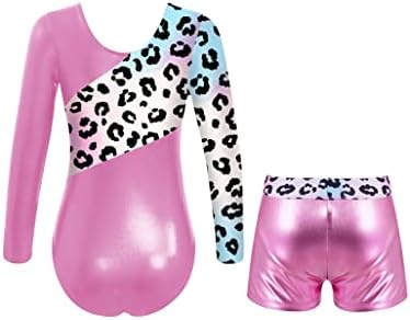 Loodgao/ Комплект Гимнастически Трико с дълъг ръкав за момичетата и Къси панталони, Комплект от 2 теми, Танц Бански костюми, Спортни Дрехи, Спортно облекло
