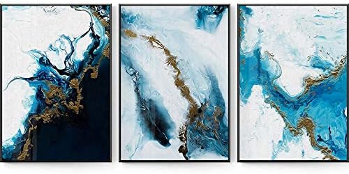 Картина върху платно Абстрактното Цветно Изкуство (50x70 см) 3 бр. Без Рамка Картина Синьо Злато за Хола Спални Уникален Скандинавски Декор на Стената