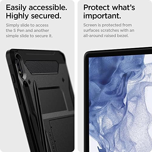 Spigen Tough Armor Pro е Разработен за своята практика Galaxy Tab S8 Plus (2022) / Galaxy Tab S7 Plus (2020 г.) с притежателя на S Pen - Черен