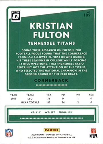 2020 Donruss Optic #109 Кристиан Фултън Начинаещи RC Нов Тенеси Титанс Футболна Търговска картичка NFL