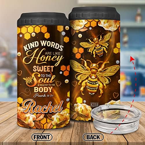 KOIXA Персонализирани Охладител за консерви с пчели, Изолиран, 4 в 1, 16 унции, Добри Думи, като чаша за медоносни пчели, Мотивационни Подаръци, Държач за Кутии От Неръжда