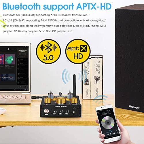 Предусилвател Douk Audio P1 с вакуумна лампа Bluetooth, Предусилвател на звука GE5654, Усилвател за слушалки за Hi-Fi, Безжичен стереоприемник с USB КПР и APTX-HD за усилвател за домашн?