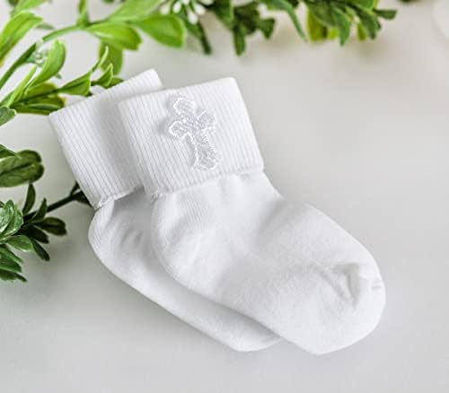 Бял чорап с кръстат бод за Кръщение или Първо Причастие