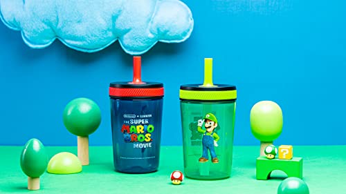 Зак Проектира Super Mario Bros . Детски чаши Movie Kelso за пътуване или у дома, 15 грама, 2 опаковки, здрави пластмасови чаши за пиене с изтичане дизайн, идеален за деца (Марио и Лу?