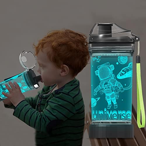 Скъпа бутилка за вода с космонавт YuanDian за ученици, Астронавт, 7 Цветни светещи 3D-чаши за Пиене, Tritan, БЕЗ Бисфенол А, Запечатани флип-надолу Капак, лесен за Почистване ?