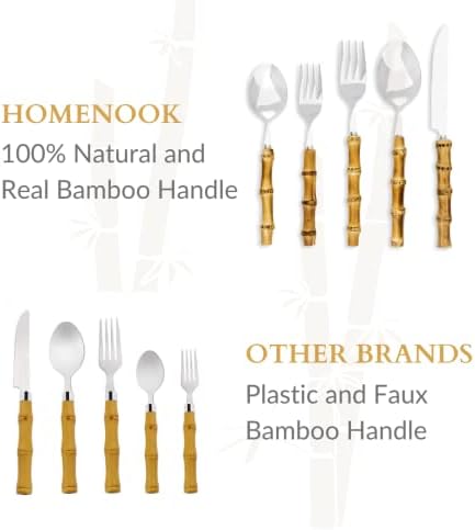 Комплект прибори за хранене сребро Homenook Bamboo - прибори за хранене от естествен бамбук - Бамбукови прибори за хранене и прибори - Комплект съдове за готвене изработен?