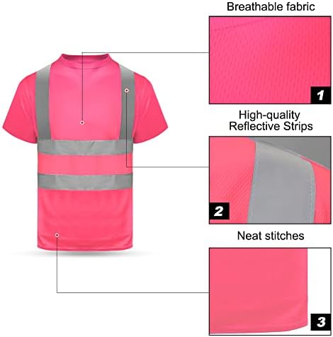 Светоотражающая тениска HYCOPROT с висока видимост, бързо съхнещи ризи от защитна мрежа с къс ръкав (Розово, XX-Large)