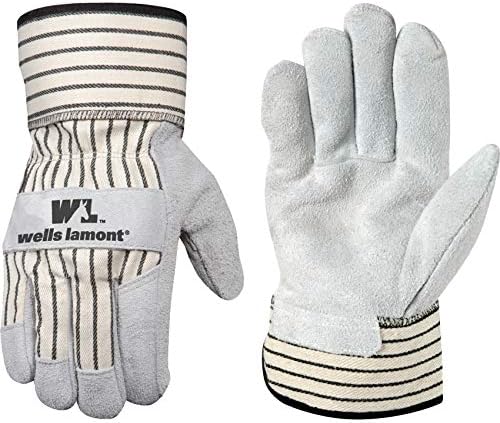Работни ръкавици Wells Lamont от кожа със Защитно белезници, Замшевая длан, Много големи (4000XL), Сиви, X-Large