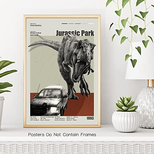 Плакат на Джурасик Парк - 12 * 18 инча Бескаркасный Минималистичен Абстрактен Платно, Плакат Ръчно изработени Постери на филми за Декориране на Спалня, Реколта Стенни