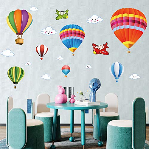 Amaonm Подвижни Творчески 3D Стикери за стена с въздушен топка, Самолет и Усмихнати Облаците, Декорации за стени, Детски