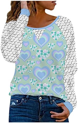 NOKMOPO Ежедневни Блузи за жени, модни и ежедневни hoody с кръгло деколте и завързана ръкав, тениска с дълги ръкави и принтом на сърцето, топ